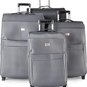 مجموعة شنط سفر مرنة بعجلات مكونة من 4 قطع من نيو ترافيل، طراز 2203/ رمادي, رمادي، نايلون