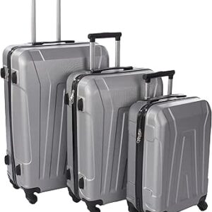 طقم شنط بعجلات 3 قطع من كابيتال، لون فضي، موديل 8012, فضي, 20,24,28، بلاستيك