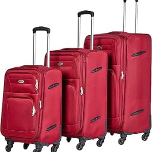 مجموعة شنط سفر بطبقة خارجية ناعمة مكونة من 3 قطع للجنسين باربع عجلات من تيك اوف، لون نبيتي، بوليستر، كستنائي