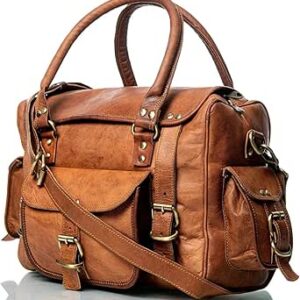 شنطة سفر جلدية لعطلة نهاية الاسبوع والمكتب للرجال والنساء من ووكر مقاس 16 انش، بني فاتح