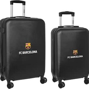 معدات اف سي برشلونة الثالثة - مجموعة من عربات 20 و24 انش، مع عجلات دوارة، شنط سفر بعجلات وقفل امان، شنط سفر خفيفة الوزن، 40 × 26 × 63 سم، اسود / ابيض، ستاندار،، بوليستر