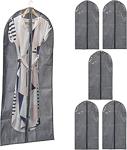 ريلاكس دايز مجموعة من 6 اكياس ملابس بسحاب مقاس 135 × 60 سم، غطاء واقي من الصوف للبدلة والفساتين والقميص، رمادي/شفاف